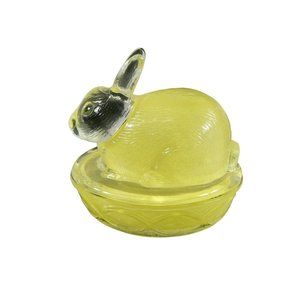 Rabbit Vanity Trinket Jewelry Storage Dish Bowl Glass Lidded Bunny